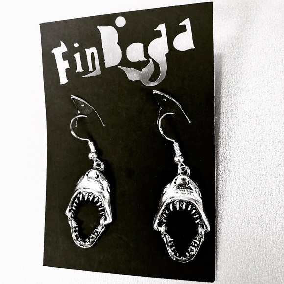 Shark Earrings Dangle, Moveable Hinged Jaw - Picture 2 of 4